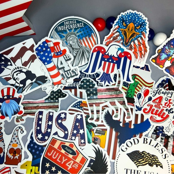 Celebrating The USA, 50 High Quality Patriotic Decal Stickers With Flags, Gnomes - Picture 6 of 16
